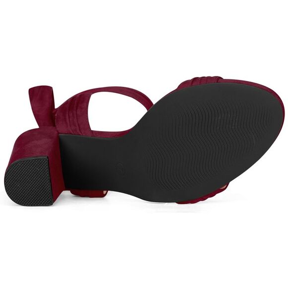 Women's Open Toe Ankle Tie Back Chunky Heel Burgundy Sandals - Picture 5 of 6